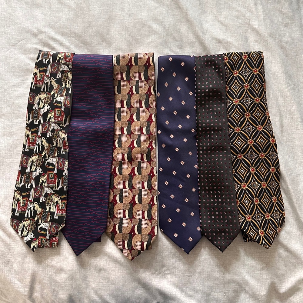 Lot Of 6 Vintage 100% Silk Neckties‎ Formal Patterned Designer Wrinkle-resistant